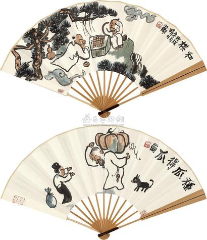 刘二刚 2006年作 和棋 种瓜得瓜 成扇