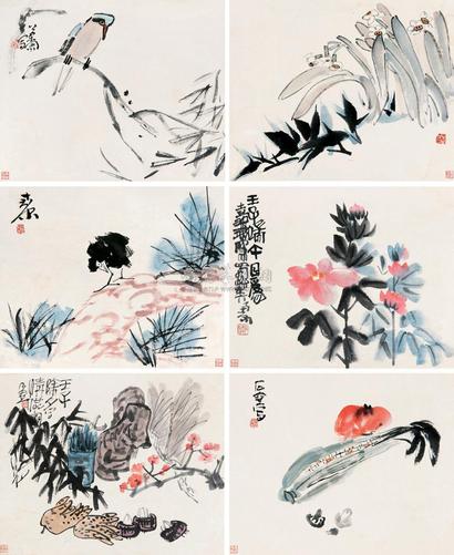 陈子庄 壬子（1972年）作 花鸟小品 （八帧） 册页