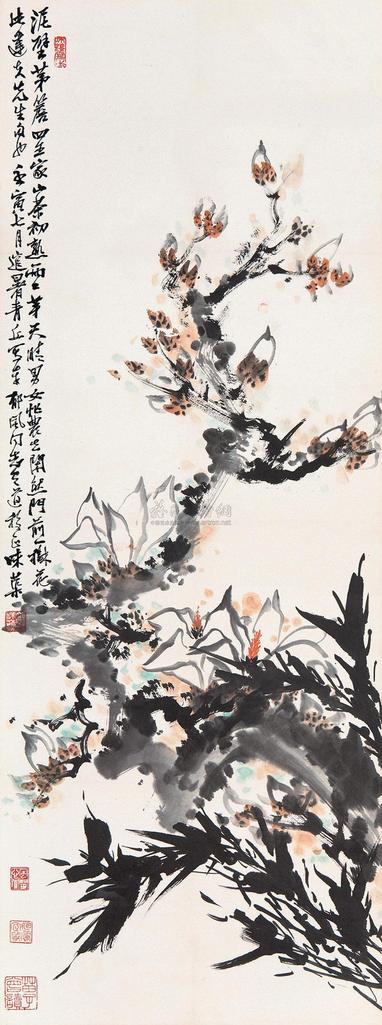 郭味蕖 壬寅（1962年）作 山茶 镜心