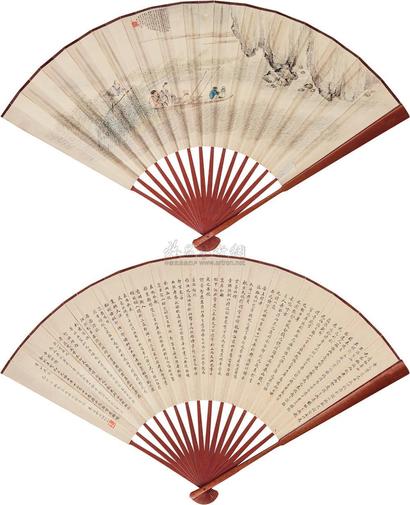 花元 嵇培 已卯（1939年）作 赤壁夜游图 成扇
