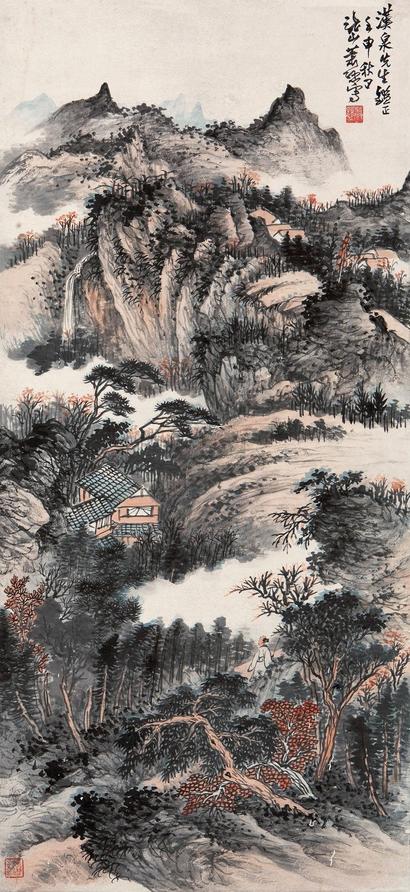 萧愻 壬申(1932年)作 秋山图 镜心