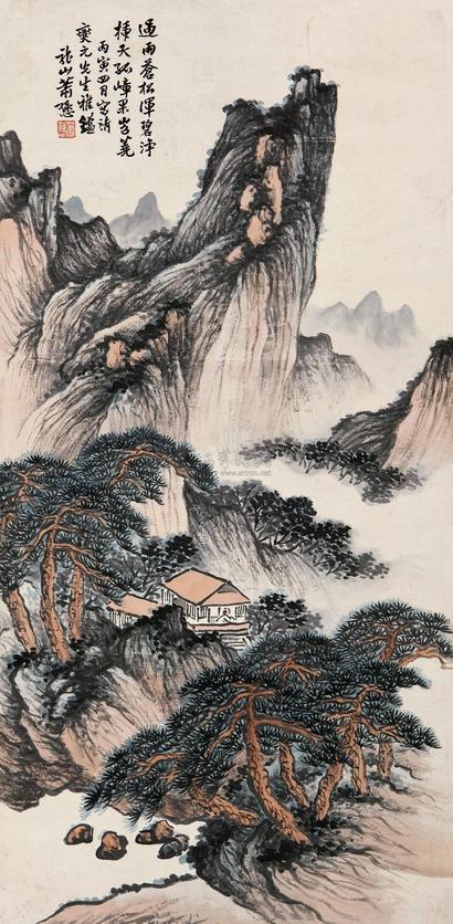 萧愻 丙寅(1926年)作 古松奇峰图 立轴