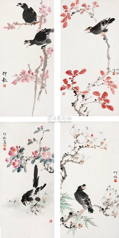 萧朗 花鸟 （四帧） 四屏