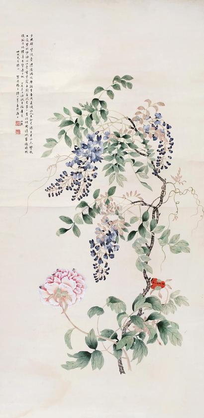 陈小翠 丁亥(1947年)作 紫藤芙蓉 立轴