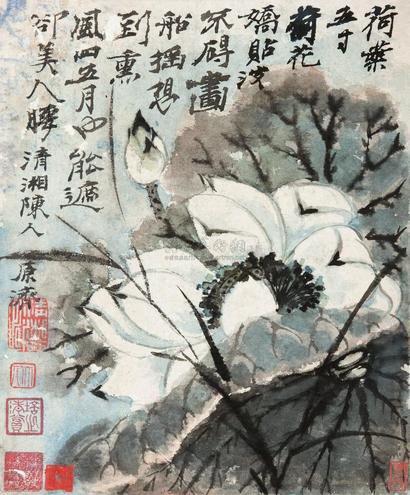 石涛 芙蕖出绿波 镜心