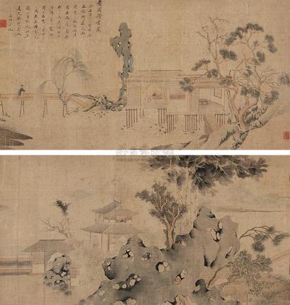 周莲 癸卯（1843年）作 意园读书图 镜心