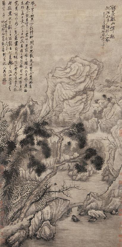 石涛 已卯（1699年）作 松山泉瀑 立轴