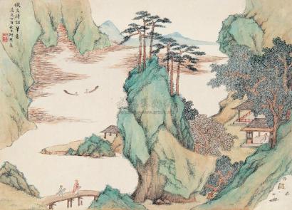 张培敦 丁酉（1837年）作 湖山清寂图 立轴