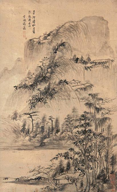 蒋蔼 秋山萧寺图 立轴