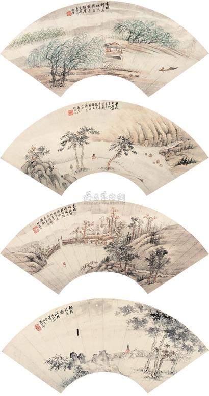 汤贻汾 丁未（1847年）作 仿古山水 （八帧） 扇面