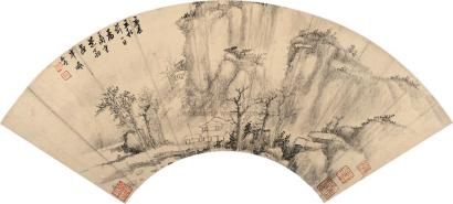 龚贤 庚辰（1640年）作 云山图 扇面
