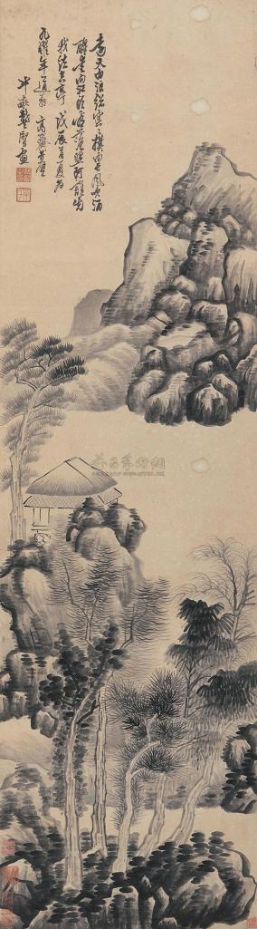龚贤 （款） 戊辰（1688年）作 湖山亭子 立轴