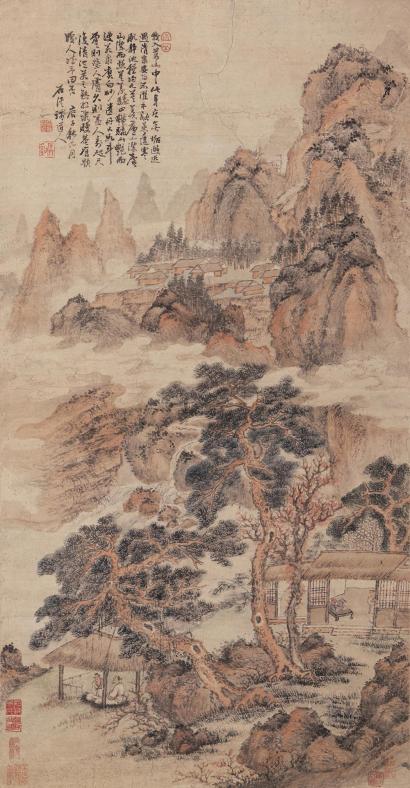 石溪 （款） 庚子（1660年）作 山居图 立轴