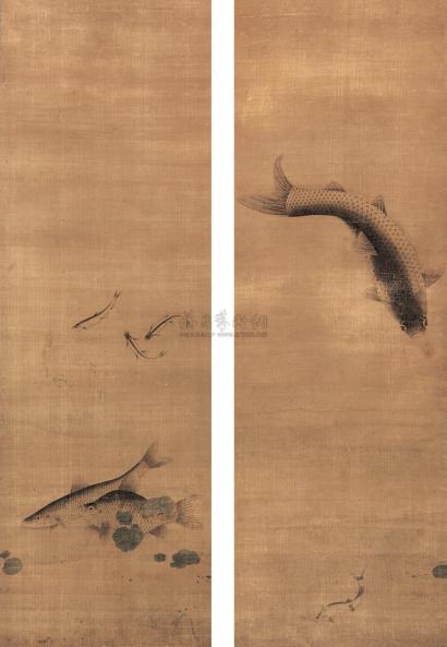 迟煓 甲戌（1694年）作 鱼乐图 三屏