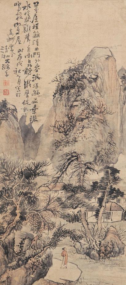 石涛 庚戌（1670年）作 山村图 立轴