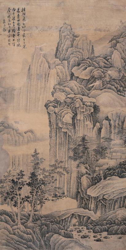 龚贤 （款） 戊辰（1688年）作 岩泉松瀑图 立轴