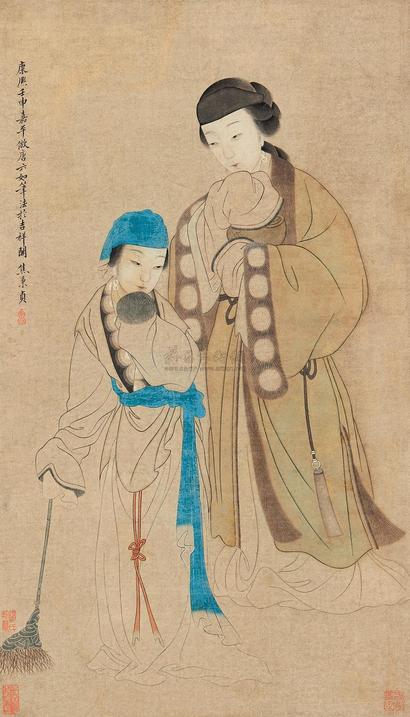 焦秉贞 （款） 壬申（1692年）作 双姝图 立轴