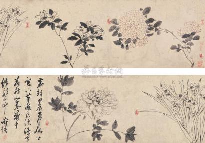 陈淳 （款） 甲辰（1544年）作 折枝花卉卷 手卷
