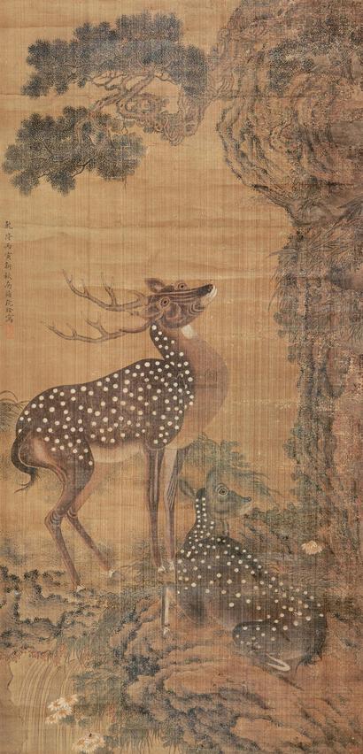 沈铨 丙寅（1746年）作 双禄图 立轴