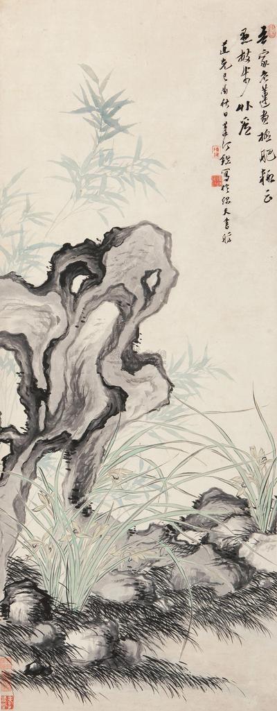 陈铣 已酉（1849年）作 双清图 立轴