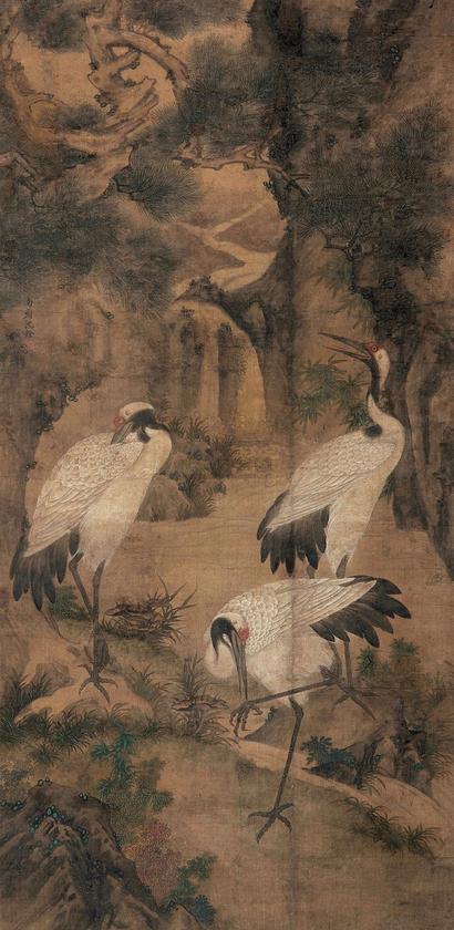 沈铨 （款） 松龄鹤寿 镜心