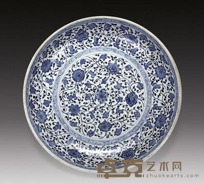清 青花勾莲大盘 直径35.5cm