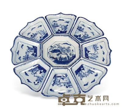 清 青花山水攒盘 (九件)