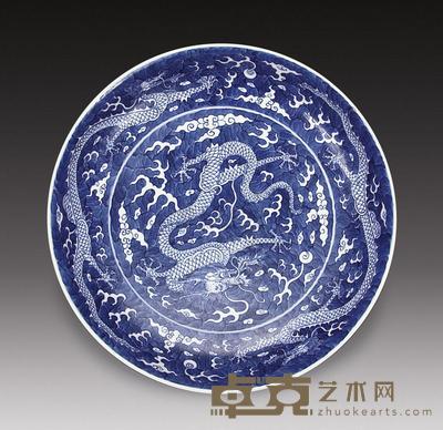 清 青花云龙盘 直径25cm