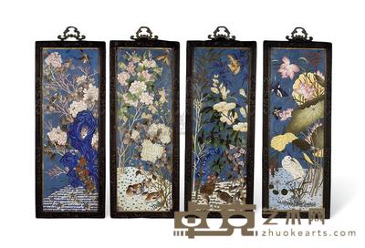 民国 家乡掐丝珐琅花卉四条屏 高65.5cm