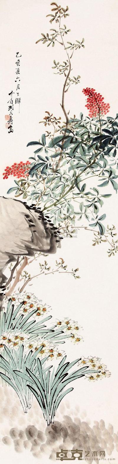 刘恩寿 天竺兰花 立轴 152×40cm