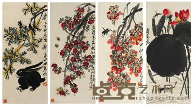 齐良迟 花鸟四条屏 68×30×4