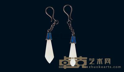 清银烧兰镶和田白玉“财色双归”耳坠 (一对) 长5.5cm