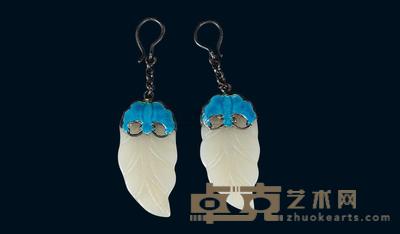 清银烧兰镶和田白玉“一夜暴富”(抱福)耳坠 (一对) 长5.6cm