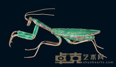 清末民初银烧兰仿生螳螂摆件 长约8.5cm