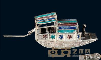 清“广生堂”款银烧兰船摆 (一件) 长5.7cm