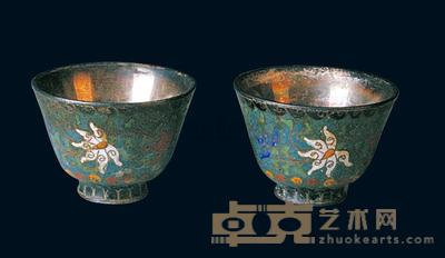 清乾隆银胎珐琅吉祥花卉纹酒杯 （1对） 口径5.1cm