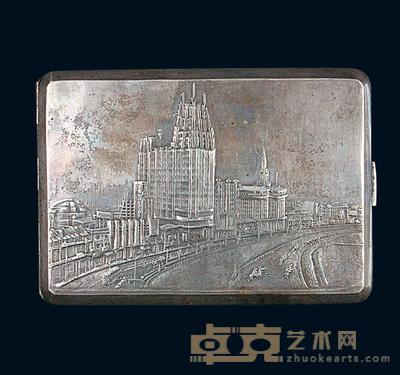 清末上海英文款外销上海外滩及跑马场图案银烟盒 (一件) 7.8×11.2cm