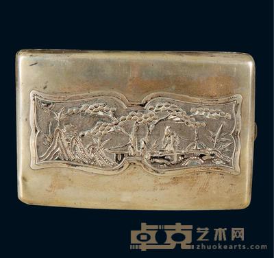 清末民初福字山水人物银烟盒 11.7×7.9cm