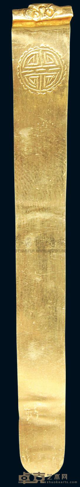 明团寿如意纹饰宽板足金发簪 (一件) 长约9.2cm