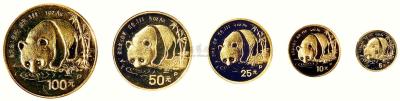 1987年熊猫1/20、1/10、1/4、1/2、1盎司精制金币一套五枚