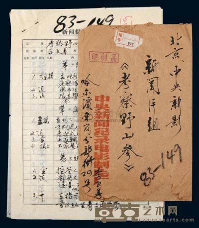 中国著名摄影师李巨善1983年《考察野山参》新闻摄影场记表15页及其人书写寄北京挂号封1件 