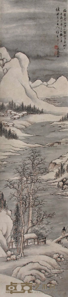 汤贻汾 溪山雪霁图 133×30cm