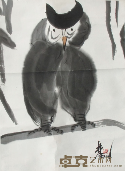 林凤眠 猫头鹰 66×48cm