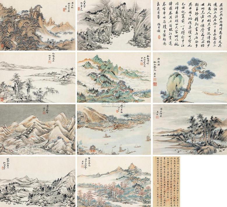 吴历 （款） 山水册 册页 （十开）