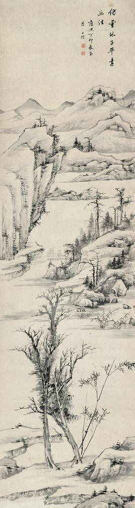 査士标 1687年作 仿倪云林山水 立轴