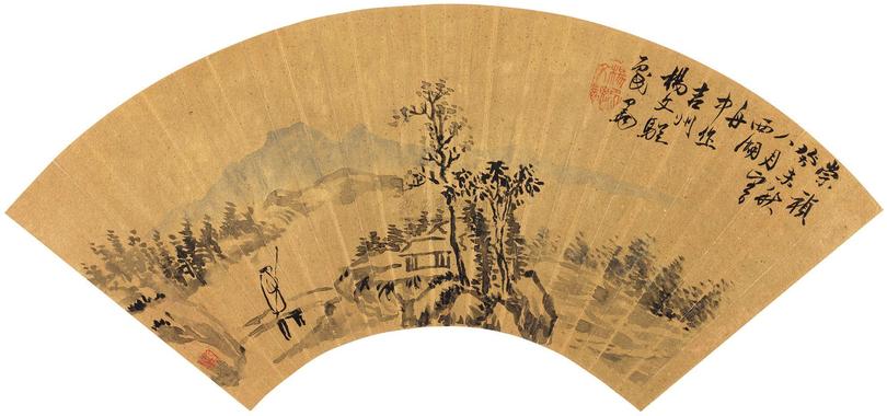 杨文骢 1643年作 溪桥望江 镜心