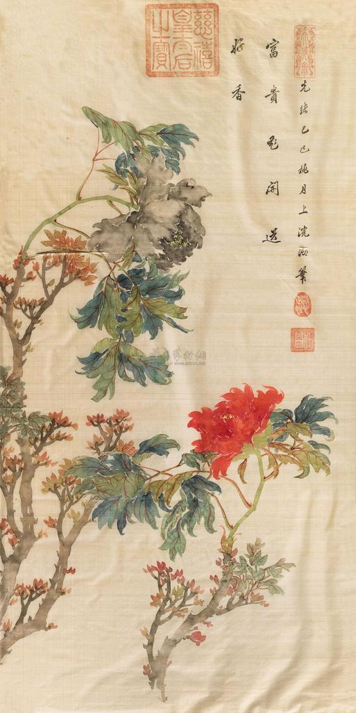 慈禧太后 1905年作 富贵花开 镜心