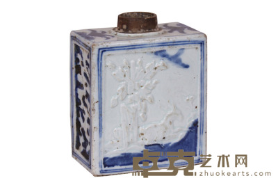 清 青花模印福、禄、寿方瓶 高：14.2cm