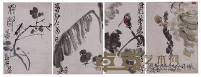 陈子庄《花鸟》片四页 37.5 ×20cm