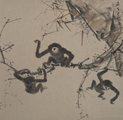 陈文希 THREE GIBBONS hanging scroll